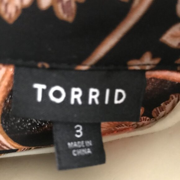 TORRID size 3 Black & Golden Brown Floral Print Georgette Tunic Blouse - Picture 5 of 5